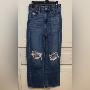 American Eagle Outfitters Distressed Blue Wide-Leg Jeans